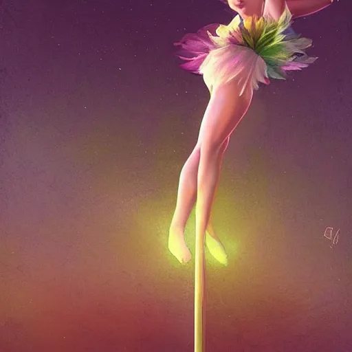 Image similar to fairie poledancer, cinematic lighting, soft bokeh, fantasy, modern, colourful, highly detailed, digital painting, artstation, deviantart, concept art, sharp focus, illustration, by Edward Hopper and Rene Magritte and Alphonse Mucha