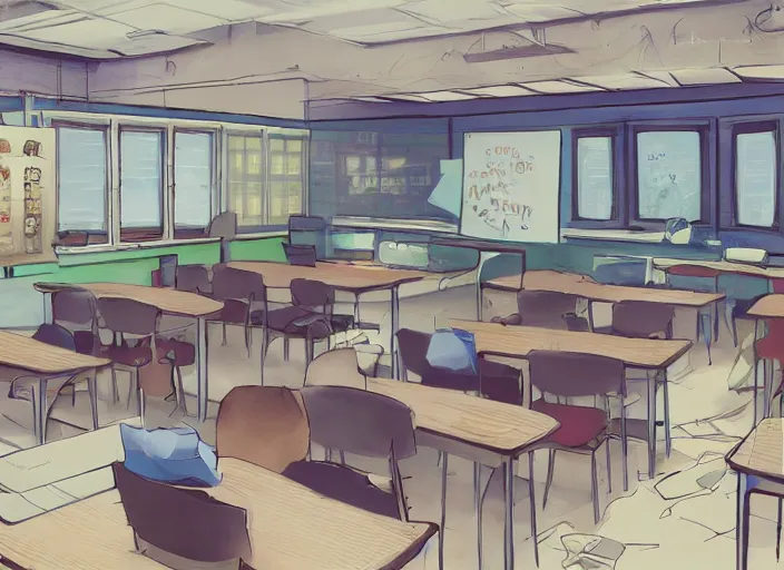 Typical anime classroom, empty, digital art,, Stable Diffusion