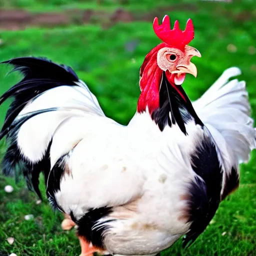 Image similar to a newly discovered breed of chicken with black feathers that is spotted with very distinct white heart!!! shapes