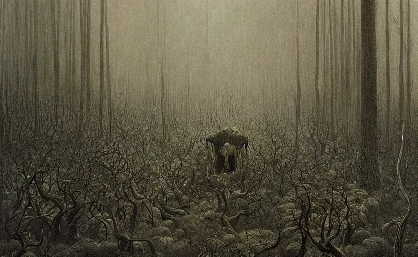 Image similar to Forest of damned souls by Beksinski, 4k, masterpiece