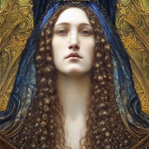 Image similar to detailed realistic beautiful young medieval queen face portrait by jean delville, brooke shaden, gustave dore and marco mazzoni, art nouveau, symbolist, visionary, gothic, pre - raphaelite