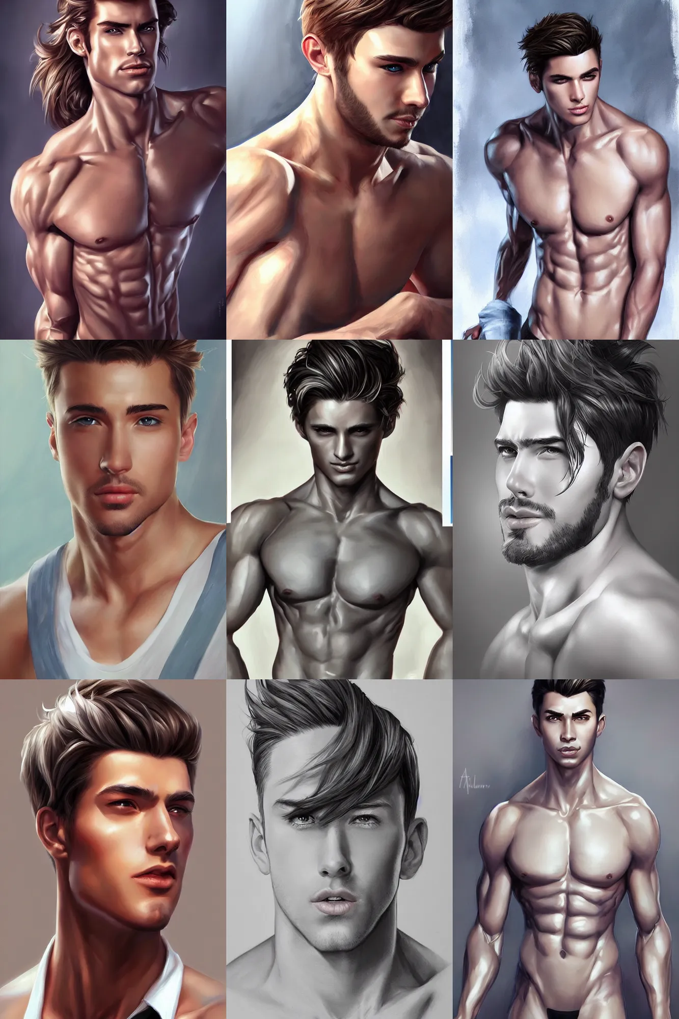 Prompt: attractive male, painting by artgerm