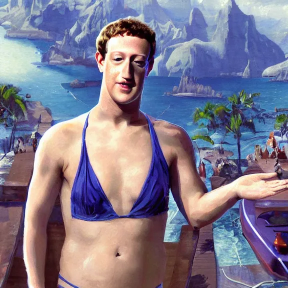 Image similar to mark zuckerberg trying on bikinis art nouveau matte painting, highly detailed,