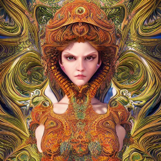 Image similar to wonderful princess of fractals and patterns, beautiful face, hyper detailed, background intricate and detailed, ornate 8 k gorgeous intricate detailed, octane render, psychedelic