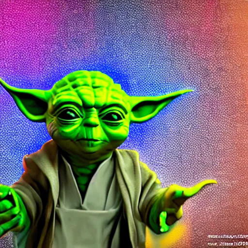 Prompt: Yoda at a rave, highly detailed, high quality, HD, 4k, 8k, Canon 300mm, professional photographer, 40mp, lifelike, top-rated, award winning, realistic, sharp, no blur, edited, corrected, trending