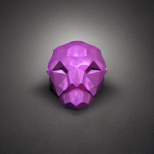 Image similar to many - sided gemstone that shaped like a face wearing a crown, 3 d render