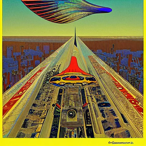 Image similar to A bird's-eye view futurism by jean giraud detailed illustration