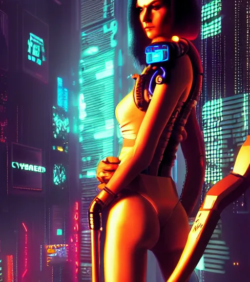 Prompt: cable plugged into cyberdeck, back of head, very very beautiful cyberpunk woman, computer, 1 9 7 9 omni magazine cover, style by vincent di fate, cyberpunk 2 0 7 7, very coherent, detailed, 4 k resolution, unreal engine, daz