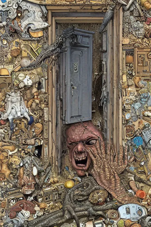 Image similar to a doorway to an impossible dream beyond comprehension, very very detailed painting by geof darrow and greg rutowski and hr giger