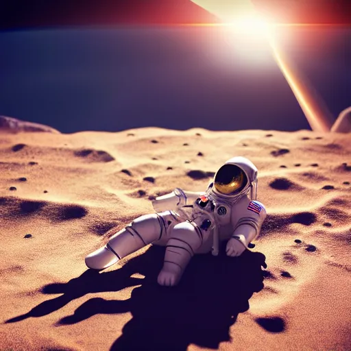 Image similar to an astronaut lounging in the beach, dramatic lighting, cinematic, extremly high detail, photorealistic, cinematic lighting,