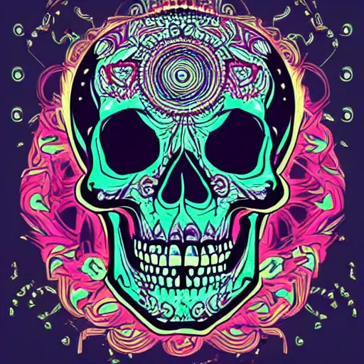 Prompt: psychedelic skull beautiful artwork for logo,