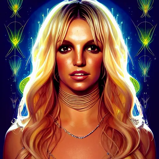 Prompt: symmetry portrait of britney spears, glam, deco, fireflies, forest background, intricate, elegant, highly detailed, digital painting, artstation, concept art, smooth, sharp focus, illustration, art by artgerm and greg rutkowski and fra angelico and alphons mucha