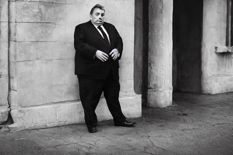 Image similar to fat viktor orban by peter lindbergh