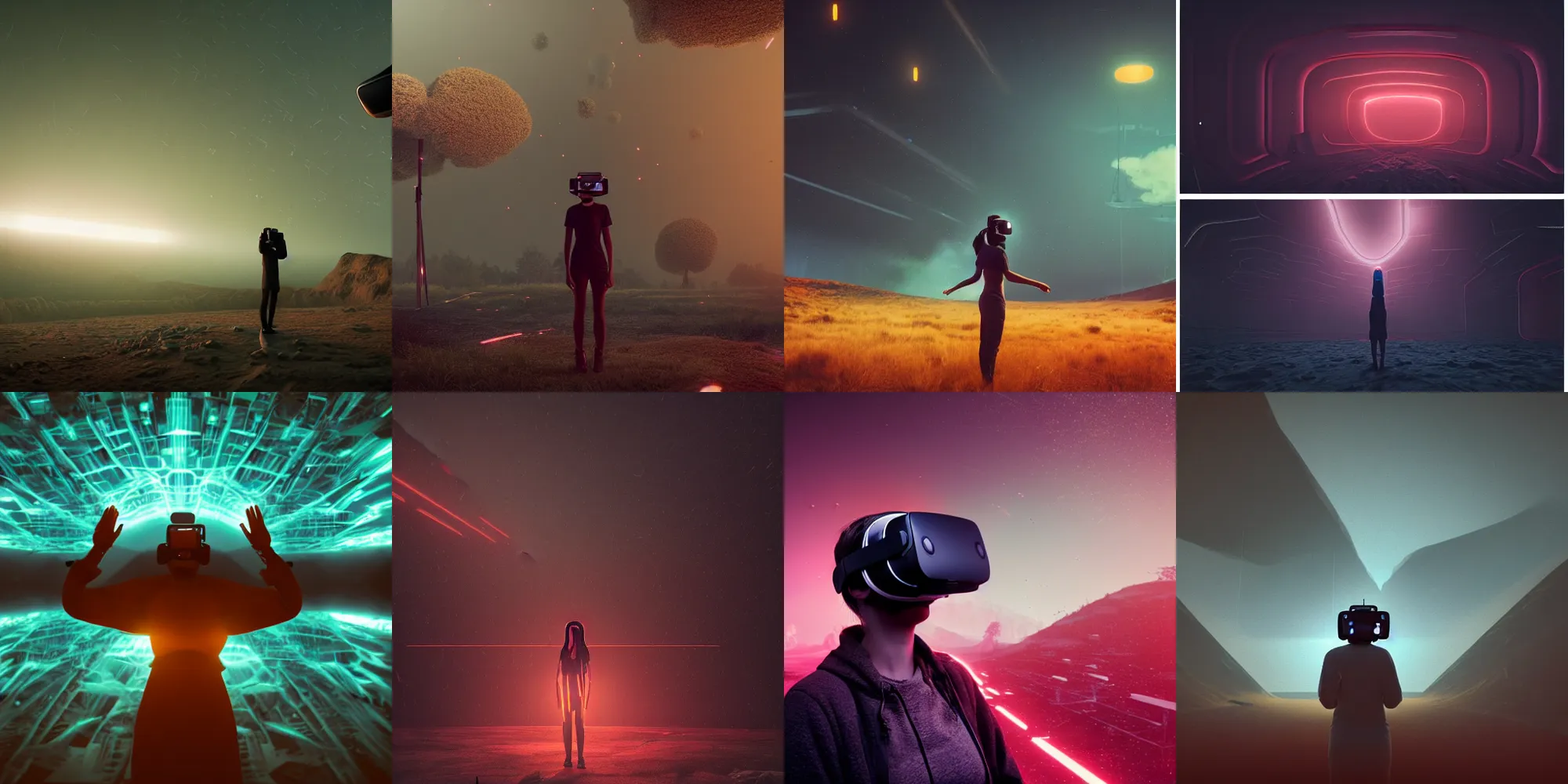 Image similar to beautiful dark landscape, person screaming wearing virtual reality, in the style of beeple and Mike Winkelmann, intricate, epic lighting, cinematic composition, hyper realistic, 8k resolution, unreal engine 5,