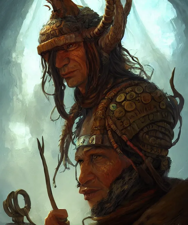 Prompt: Neolithic shaman wearing Oculus Virtual Reality set, prehistoric, realistic character concept art, full body portrait painting, DeviantArt Artstation, by Jason Felix by Steve Argyle by Tyler Jacobson by Peter Mohrbacher, cinema