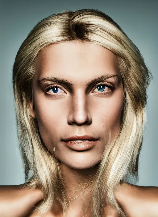 Prompt: kodak portra 800, 8K, highly detailed, photographic extreme close-up face of a beautiful woman with blond hair , Low key lighting, photographed by Erwin Olaf , high quality,high contrast ,complementary colors ,photo-realistic.