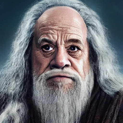 Image similar to danny devito starring as gandalf the white in the 2 0 2 4 lord of the rings movie, full body, hyper realistic, high quality, wide angle, always sunny in philadelphia