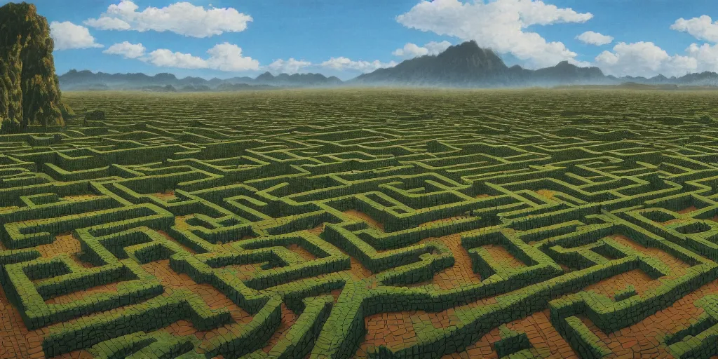 Image similar to the grand landscape of the endless maze, art by kotaro chiba