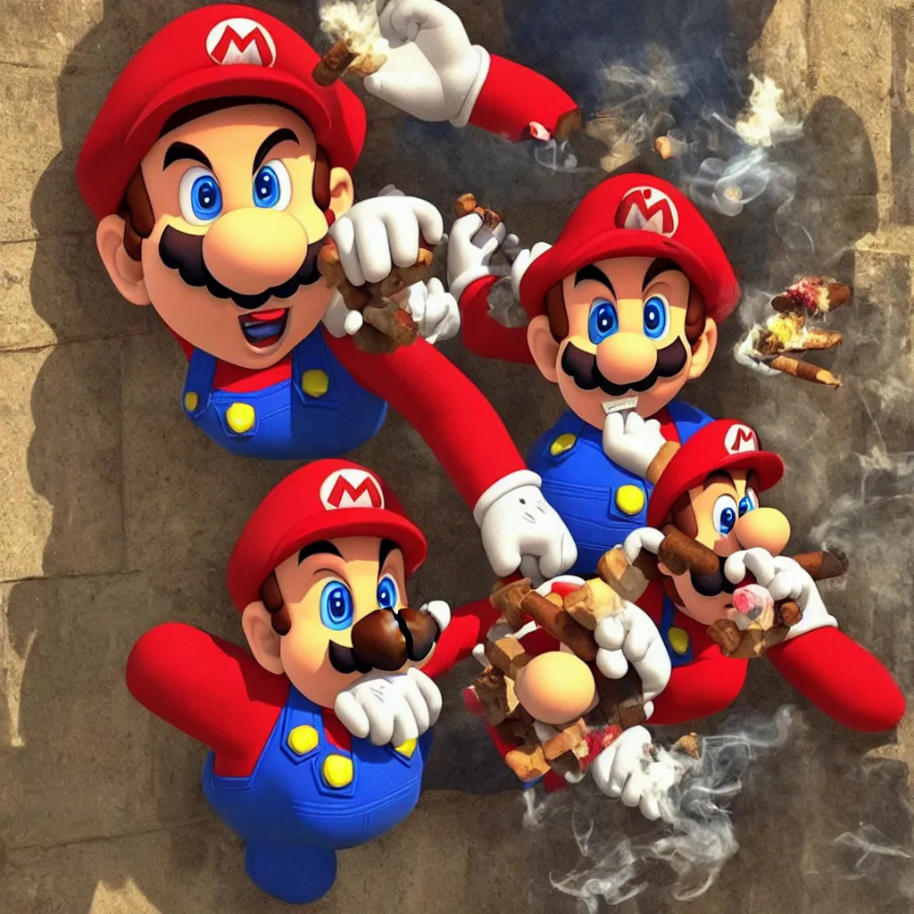 Prompt: Super Mario smoking a cigar