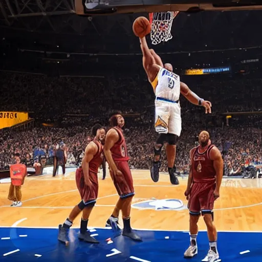 Prompt: dwayne johnson as an nba player dunking his last shot, photograph, realistic, 4 k, action, tv