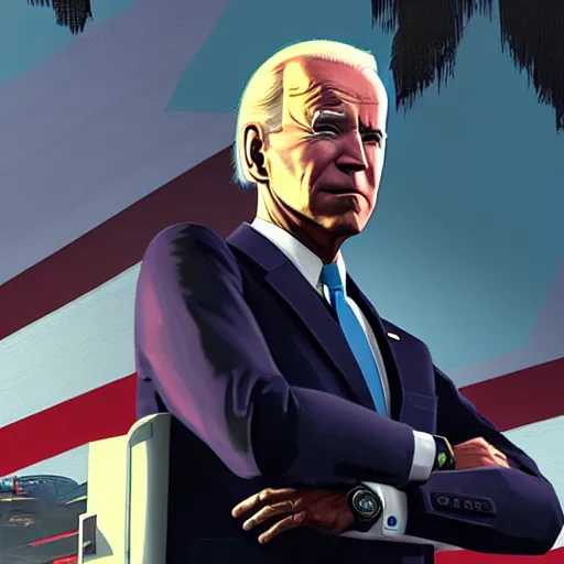 Image similar to Joe Biden, in GTAV, reimagined as a cyberpunk dystopia, 4k highly detailed digital art 4k highly detailed digital art