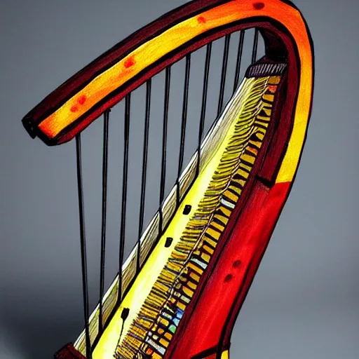 Image similar to a multi colored painted harp. artstation, masterpiece