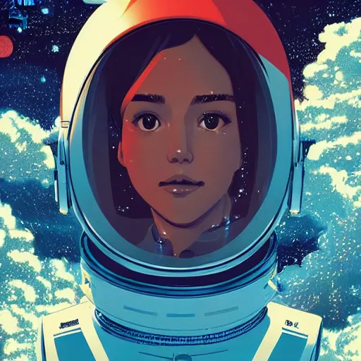 Prompt: jessica alba light novel illustration as an astronaut by makoto shinkai by victo ngai