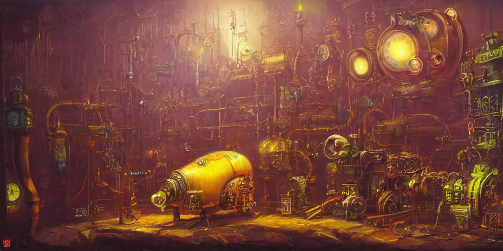 Image similar to A rat with steampunk goggles is building a steam machine, art by PAUL LEHR