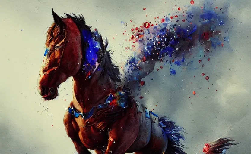 Image similar to a painting of pepsihorse trending on artstation in the style of greg rutkowski, 3 d, watercolor, beautiful, horse, pepsi