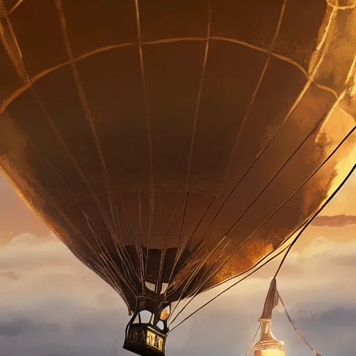 Image similar to close-up anthropomorphic fluffy fox in the hot air balloon, night, moonlight, clouds around, mist, unreal engine, octane render, dramatic lighting, digital art, by Stanley Artgerm Lau, greg rutkowski, thomas kindkade, alphonse mucha, loish, norman Rockwell,