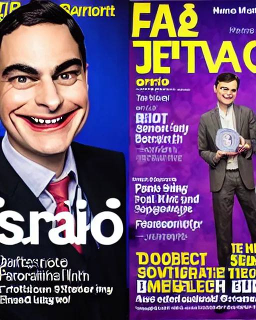 Image similar to portrait photograph of ben shapiro smiling and wearing joker makeup, magazine cover, soft focus, times magazine, 8 k, 3 5 mm, award - winning