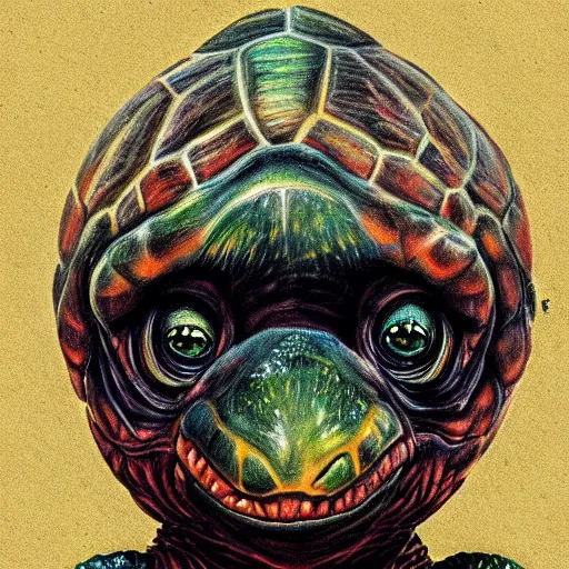 Image similar to a turtle monster, portrait, chalk digital art, fantasy, magic, trending on artstation, ultra detailed, professional illustration by Basil Gogos