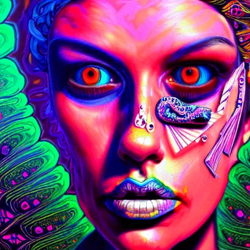 Image similar to An extremely psychedelic portrait of punk rock, surreal, LSD, face, detailed, intricate, elegant, lithe, highly detailed, digital painting, artstation, concept art, smooth, sharp focus, illustration