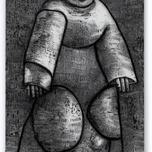 Prompt: black and white dada artwork of the golem from prague