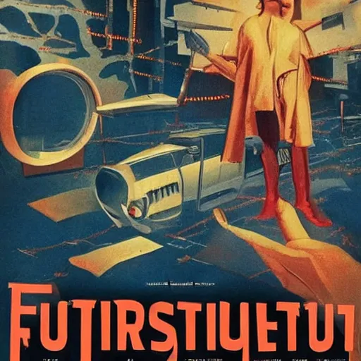 Image similar to retrofuturism movie poster depicting lots of splinters broken mirrors in an apocalyptic environment