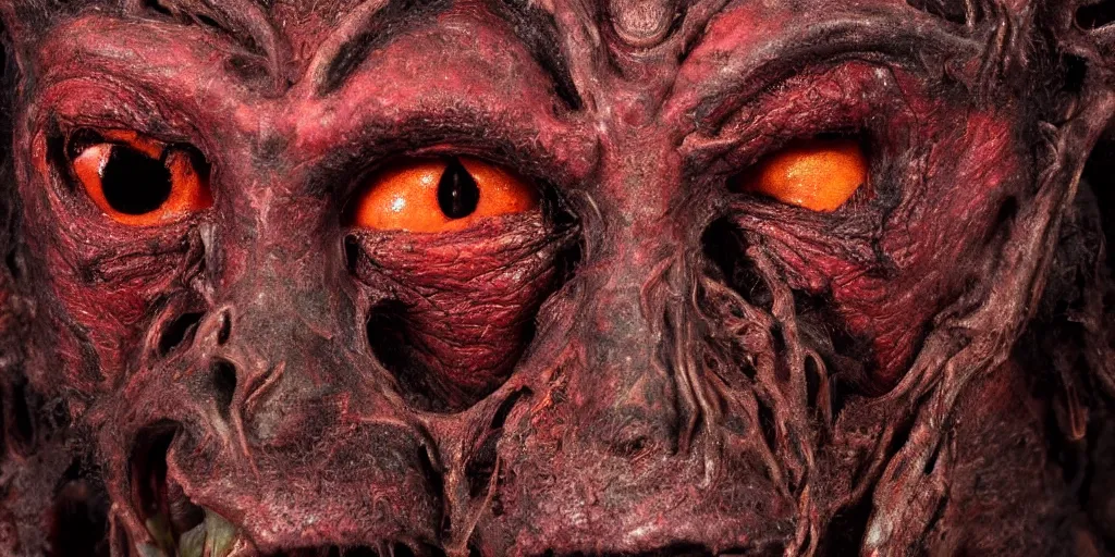 Prompt: a chtulhu creature head closeup, studio lighting, deep colors, apocalyptic setting, gross, evil