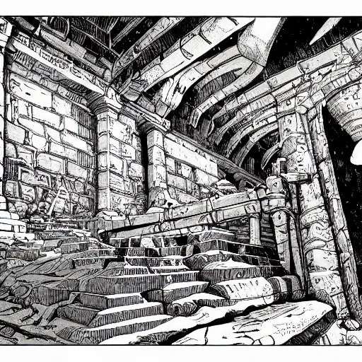 Prompt: precisely drawn illustration of the interior of a titan's tomb, wide angle, sharp, fine details, french comic style, vibrant realistic colors, full color, heroic fantasy, intense line art, 8 k, precise linework, realistic, in the style of heavy metal comics and richard corben and moebius