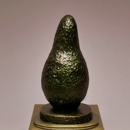 Image similar to a bronze statue of an avocado