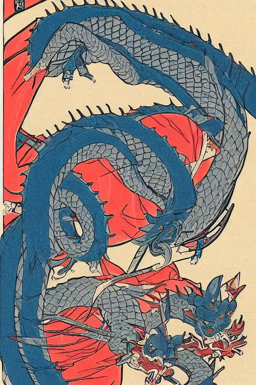Image similar to samurai dragon in ukiyo-e style print