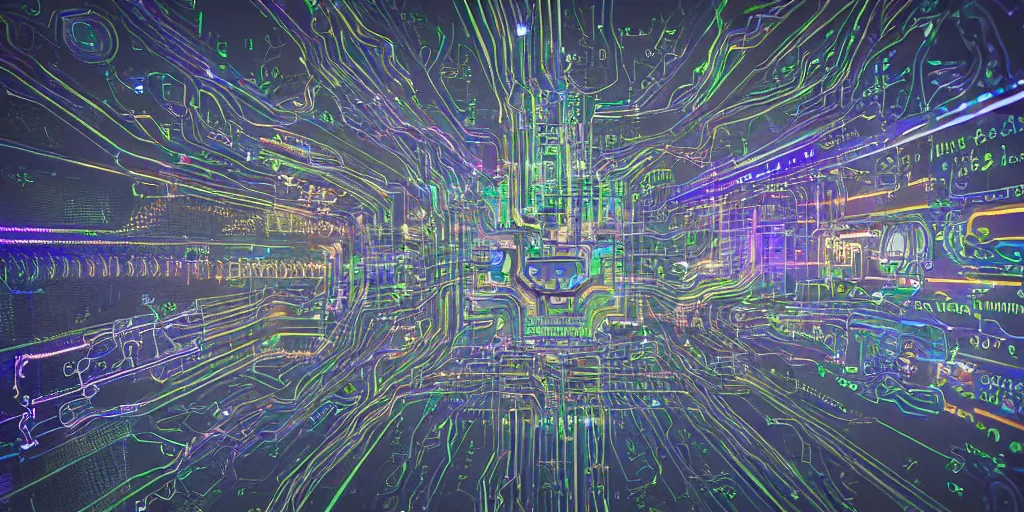 Image similar to a complex mysterious machine made from circuits, transistors, led, wire, macro photography, translucent pastel panels, smooth stylized shapes, embedded in clear epoxy, macro, overlapping layers, hyper - realistic vfx render