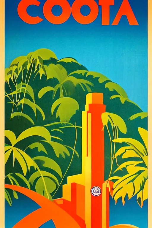 Image similar to art deco travel poster. costa rica monteverde, uncropped poster