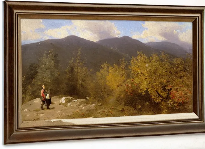 Prompt: portrait of friends hiking franconia ridge new hampshire in autumn, jean - baptiste - camille corot