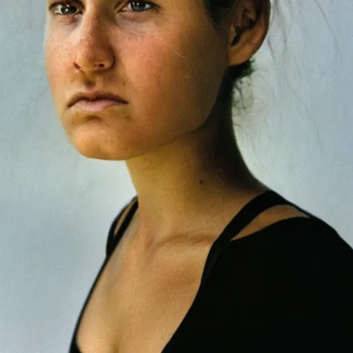 Prompt: a candid extreme closeup portrait of an expressive face of a focused young woman by annie leibovitz