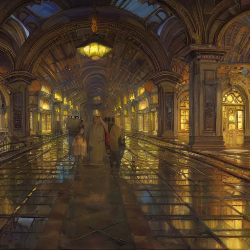 Image similar to train station for spirits and souls, detailed, centered, digital painting, artstation, concept art, donato giancola, joseph christian leyendecker, wlop, boris vallejo, breathtaking, 8 k resolution, extremely detailed, beautiful, establishing shot, artistic, hyperrealistic, beautiful face, octane render, cinematic lighting, dramatic lighting, masterpiece