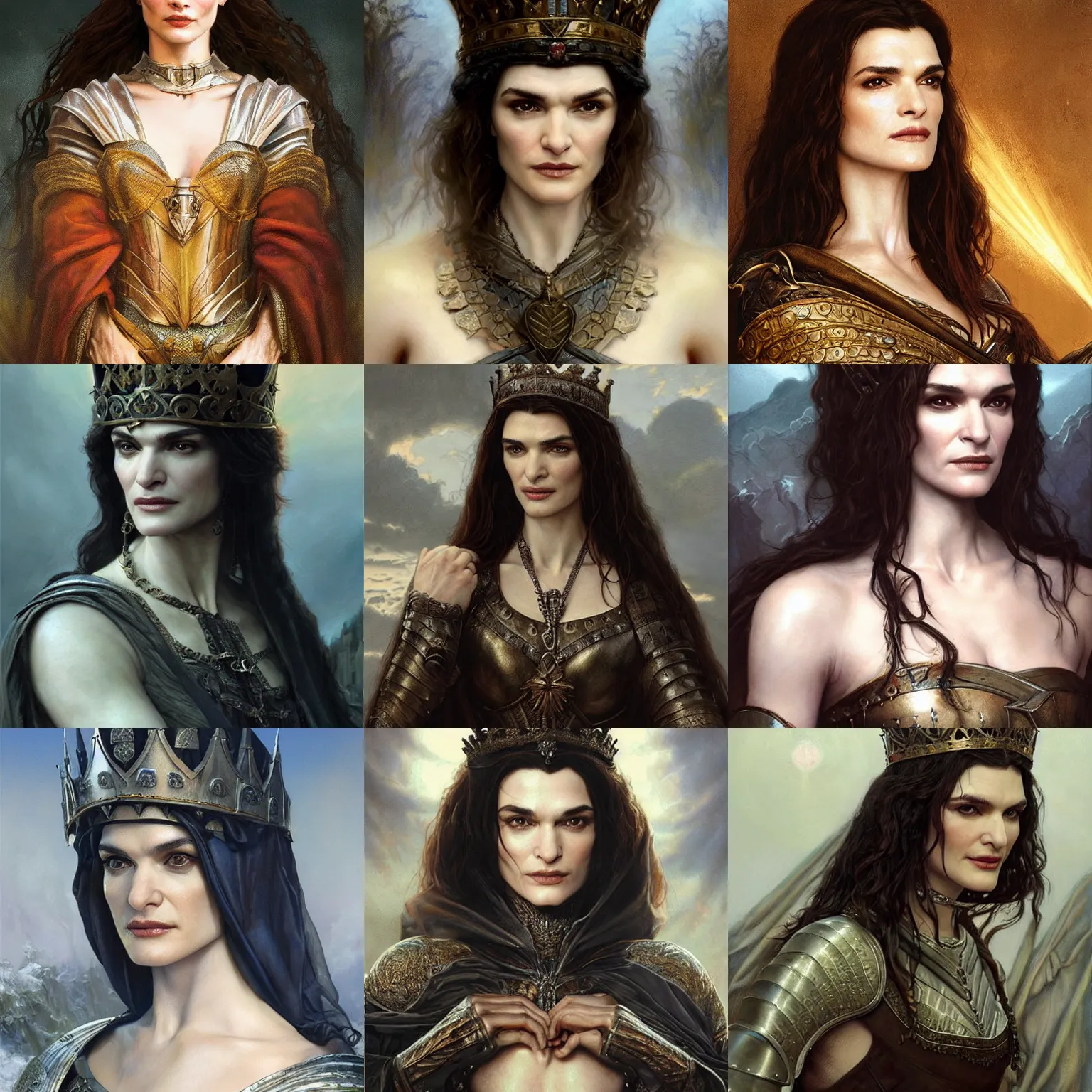 Prompt: Rachel Weisz as a beautiful Medieval Queen by Gerald Brom +Mark Arian +Stanley Artgerm Lau +WLOP , extremely detailed , hyper realistic ,smooth, sharp focus