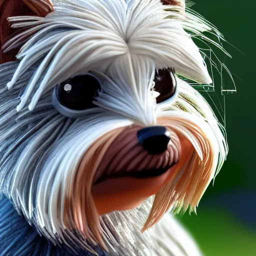 Image similar to a closeup photorealistic illustration of a smiling knitted yorkshire terrier. this 4 k hd image is trending on artstation, featured on behance, features intricate detail