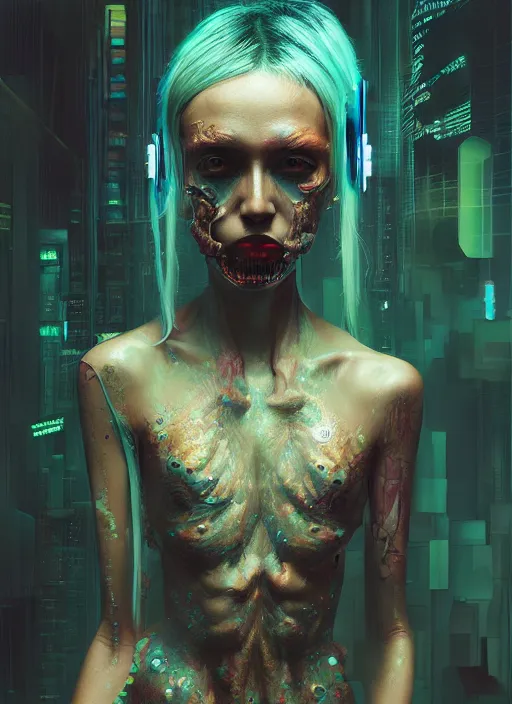 Prompt: 3 d, cyberpunk monster girl, intricate oil painting, high detail, figurative art, multiple exposure, poster art, 3 d, by tooth wu and wlop and beeple