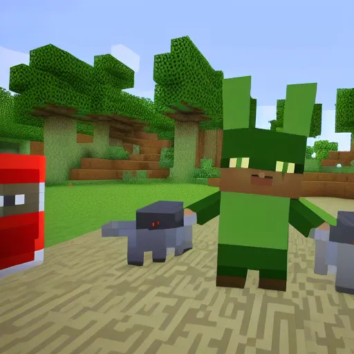 Prompt: pokemon in minecraft