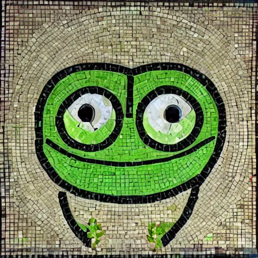 Prompt: pepe the frog church mosaic