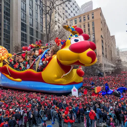 Image similar to photo of giant loss frank parade float in the macys thanksgiving parade, detailed 4 k photo